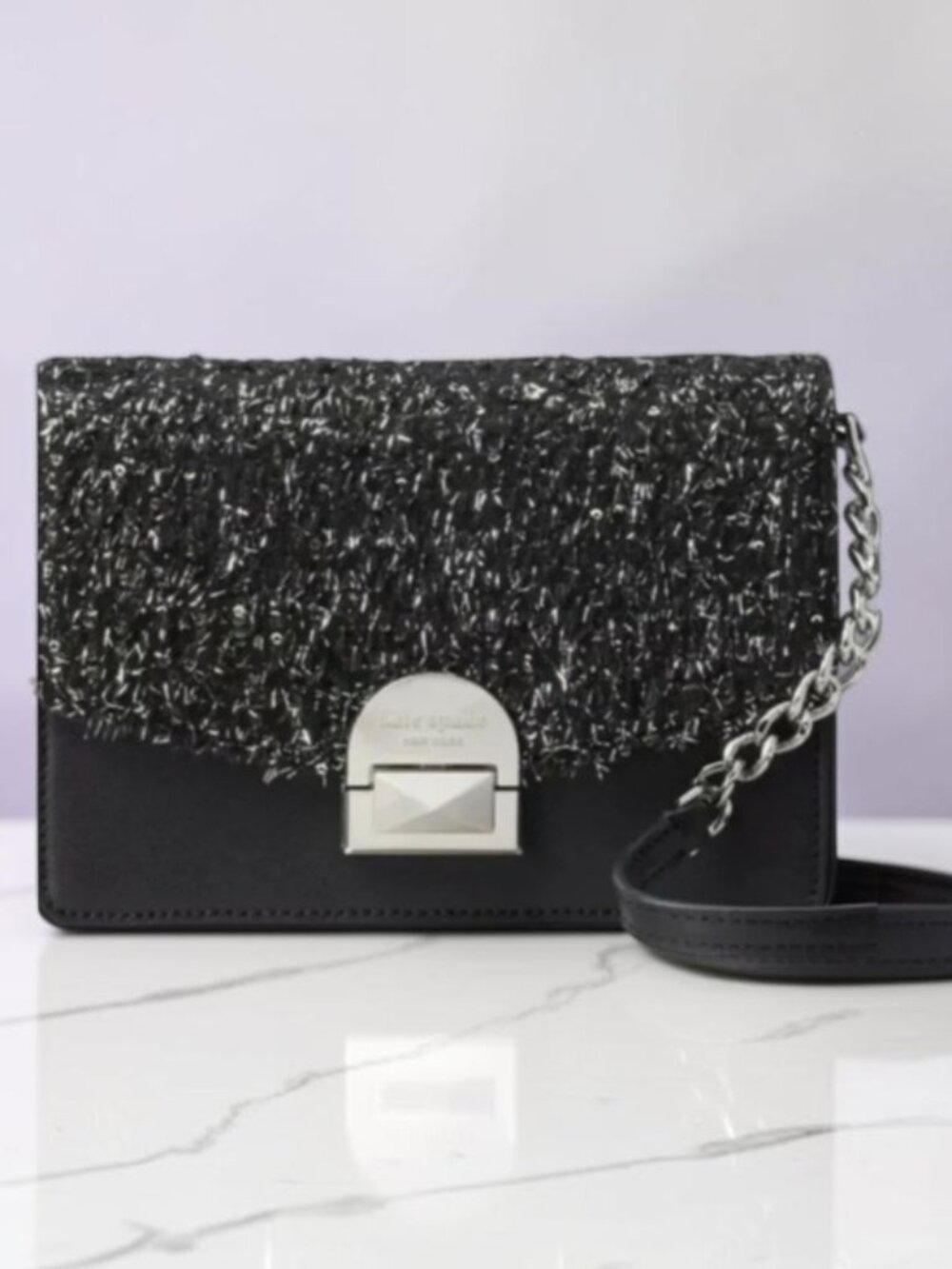Kate Spade Neve Tinsel Tweed Leather Convertible Crossbody Bag - Like New